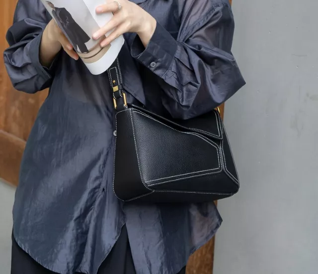 幾何拼接兩用提包-黑色