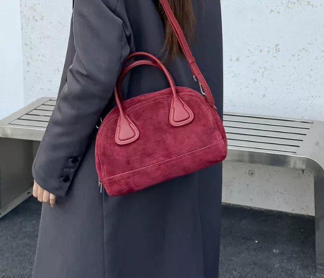 磨砂牛皮波士頓包-紅色