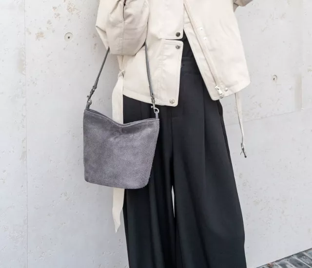 磨砂牛皮小托特包-灰色