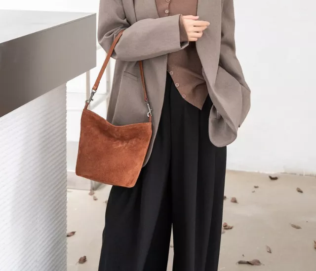 磨砂牛皮小托特包-橘棕色