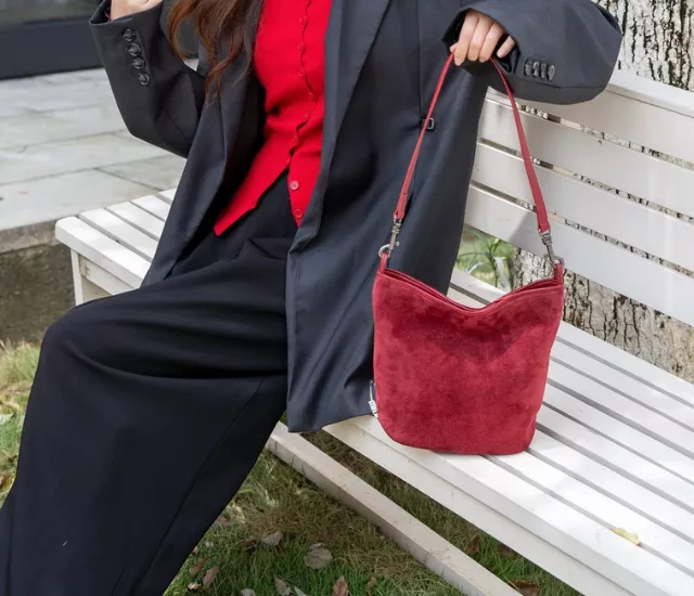 磨砂牛皮小托特包-紅色