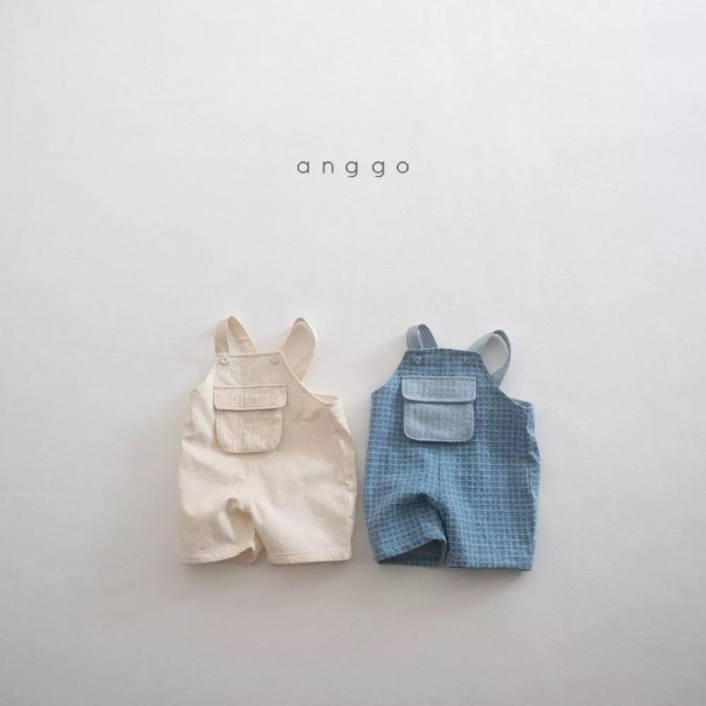 AGO_大口袋格紋吊帶褲
