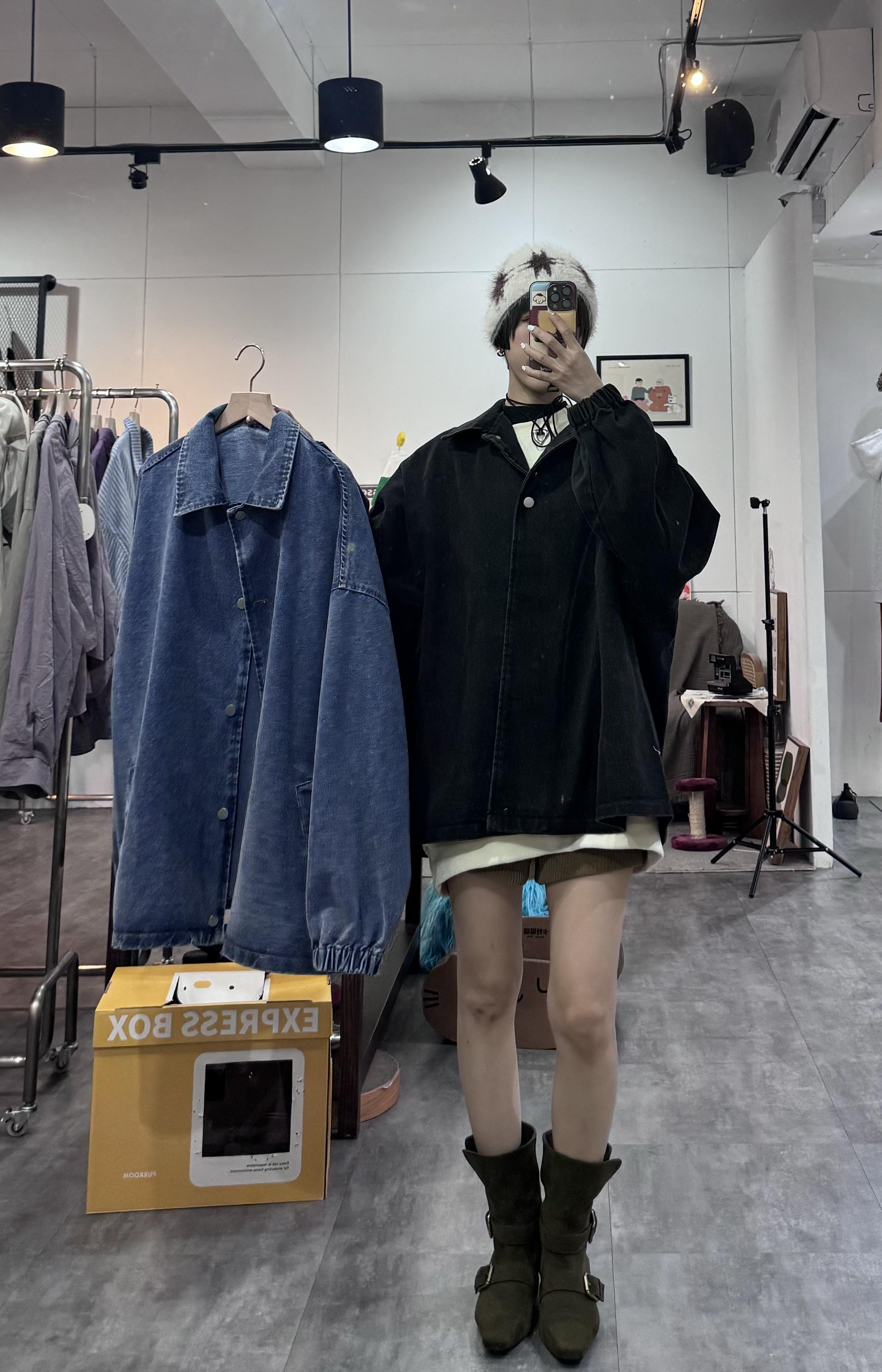 大版排扣牛仔外套