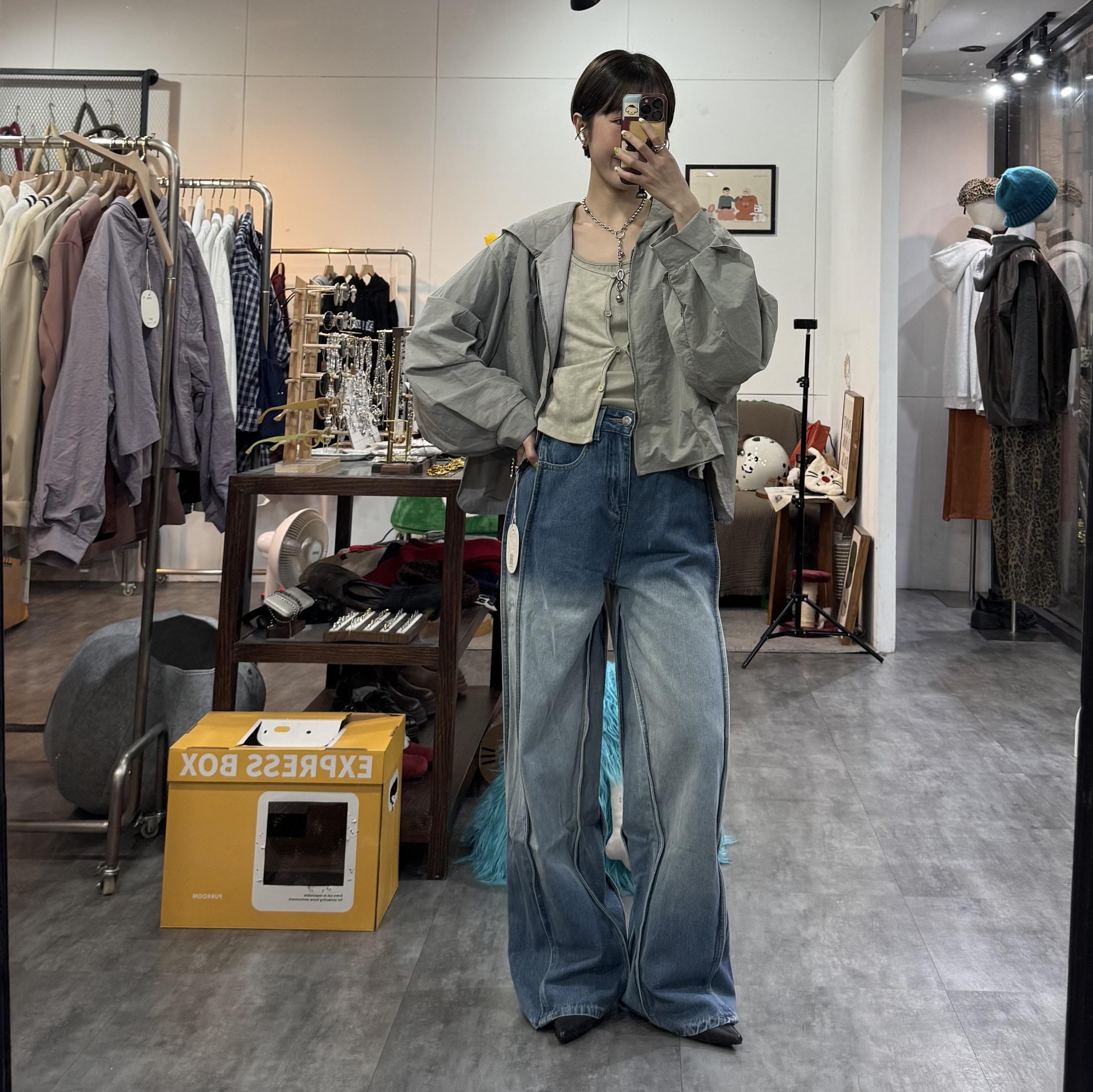 高腰側邊雙線條寬褲