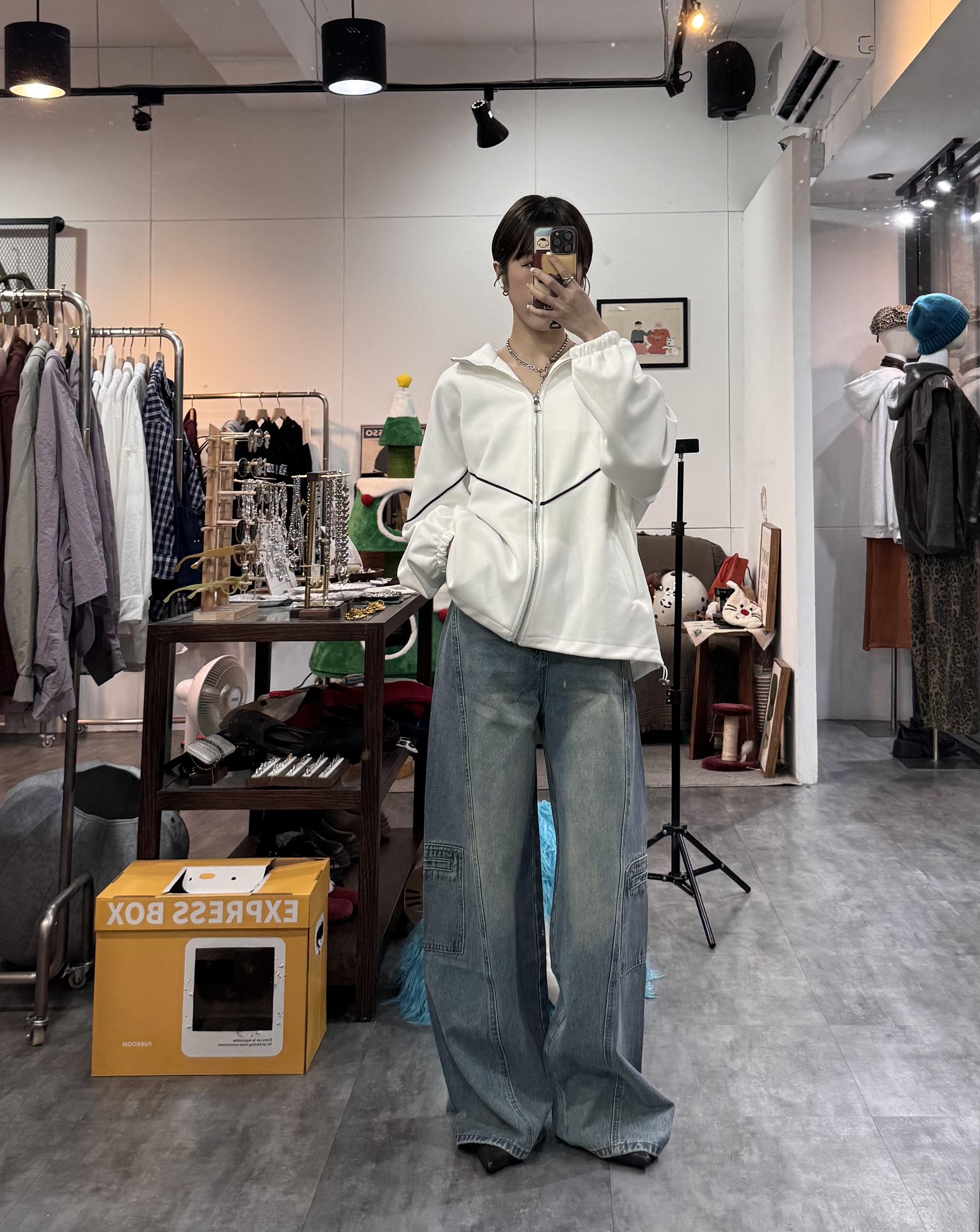高腰牛仔口袋工裝褲