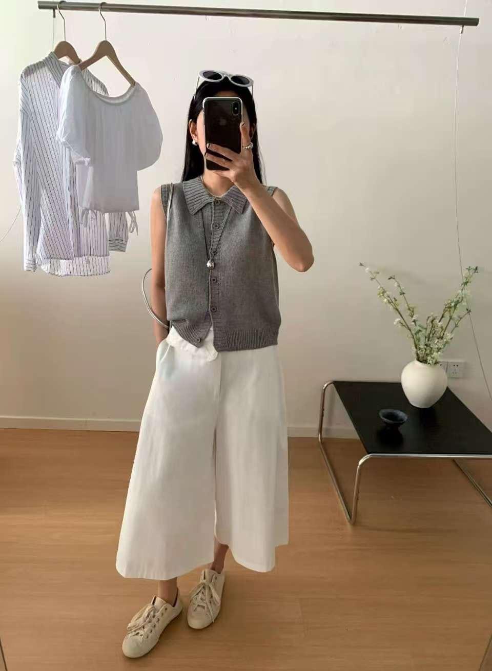 翻領無袖針織背心