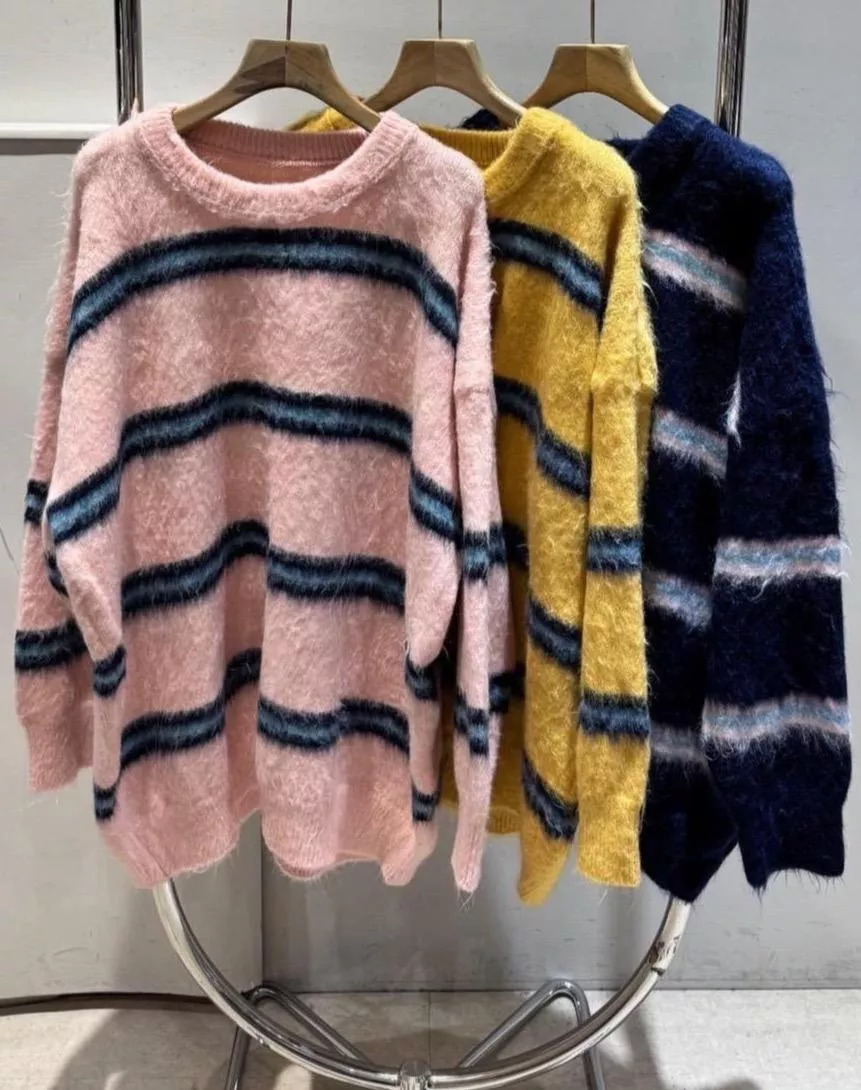手撕毛條紋毛衣