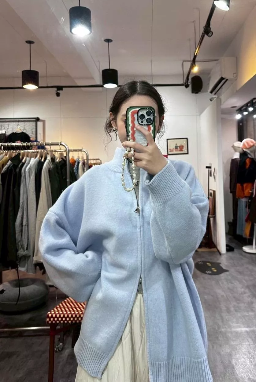 立領雙拉鏈長版外套