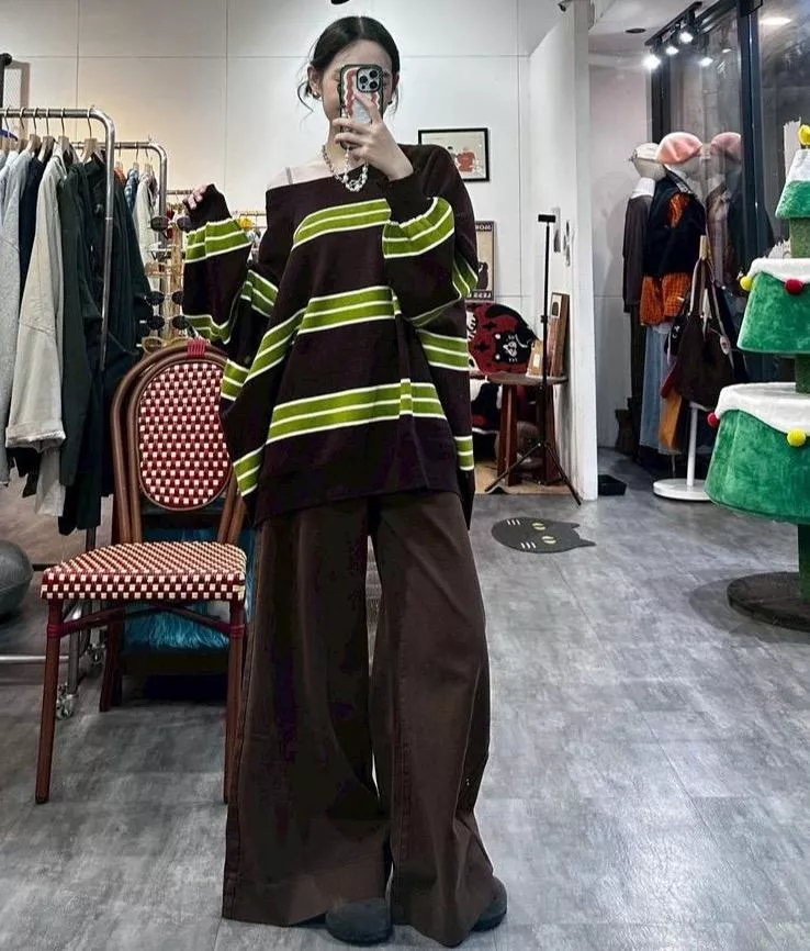 ⚫︎撞色寬條紋毛衣