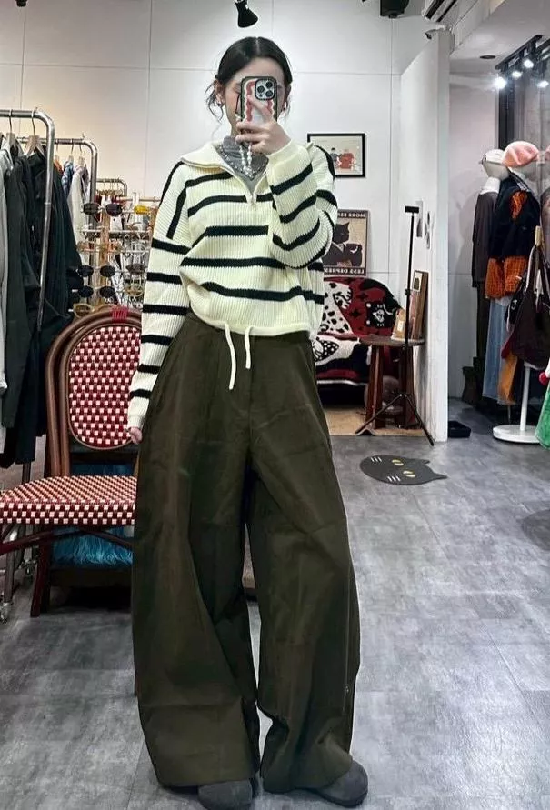 ⚫︎條紋拉鍊抽繩毛衣