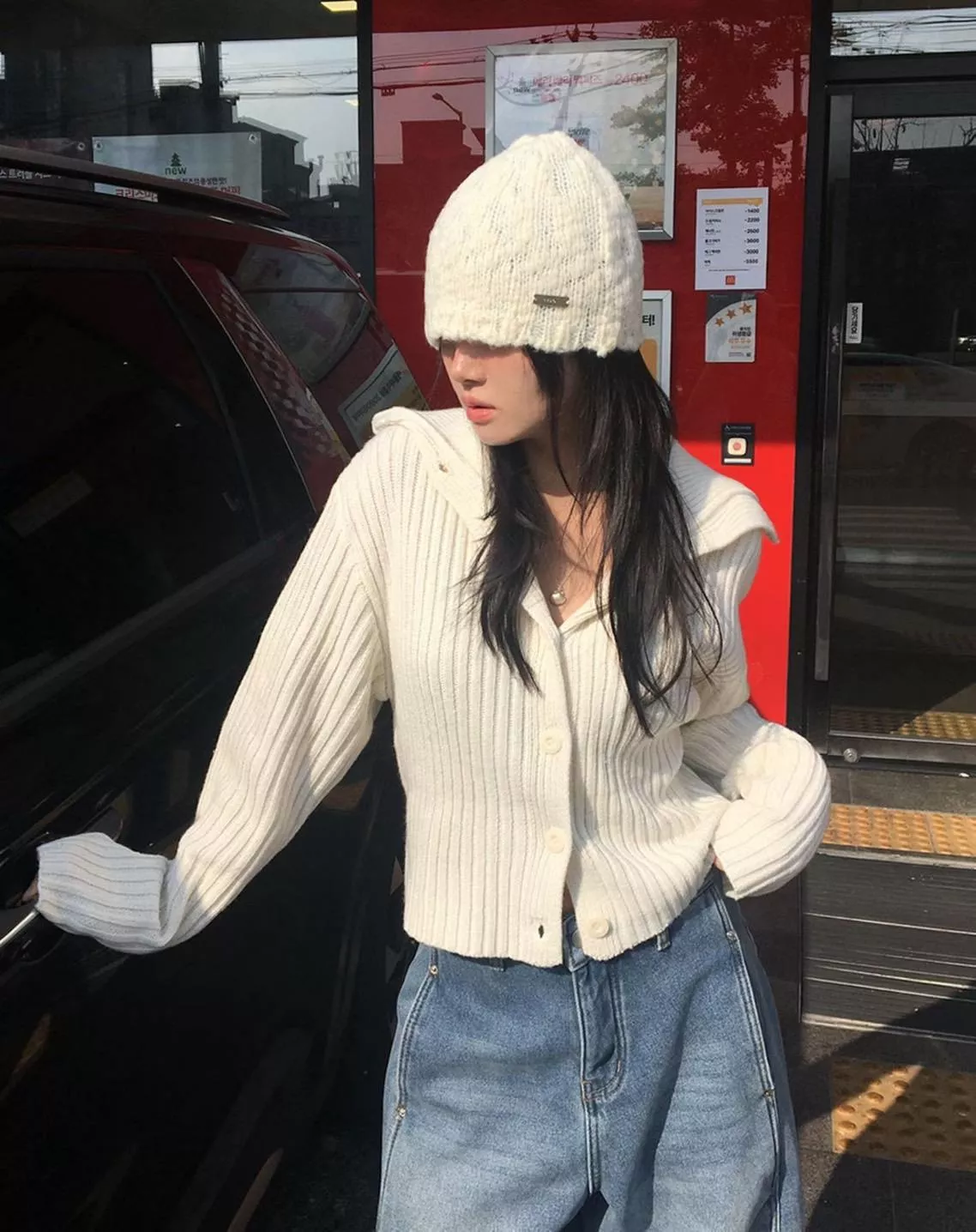 大翻領排扣針織上衣