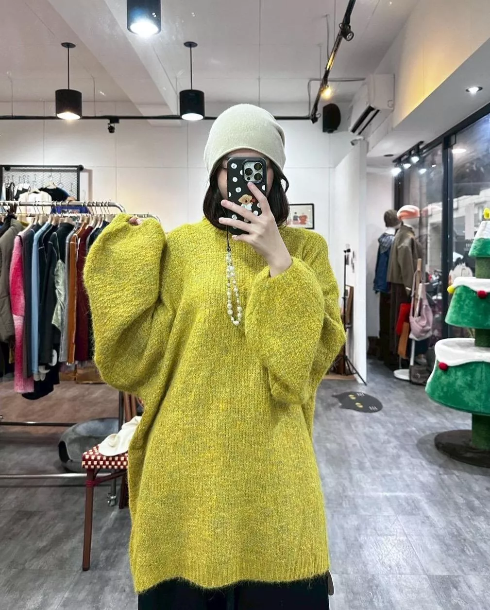 長版混毛澎澎袖毛衣