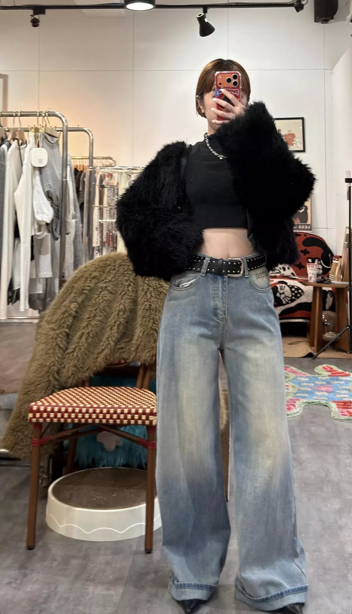 附皮帶反摺寬褲