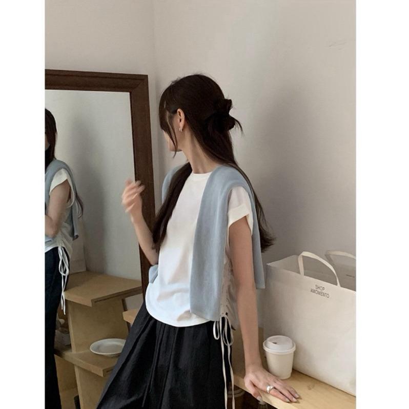 現貨 BeigeClothig✤｜推薦 捲邊小飛袖側綁帶設計上衣