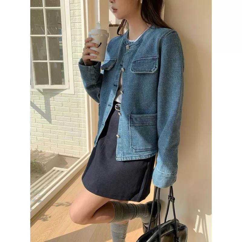 BeigeClothig✤｜𝐅𝐞𝐛.05 復古圓領短款彩紗牛仔外套