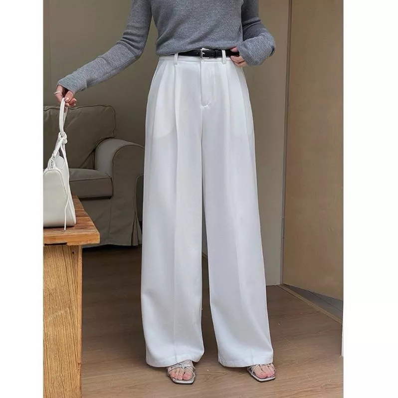 BeigeClothig✤｜𝐌𝐚𝐫.07 推薦！質感垂墜壓褶設計高腰直筒褲（配皮帶）