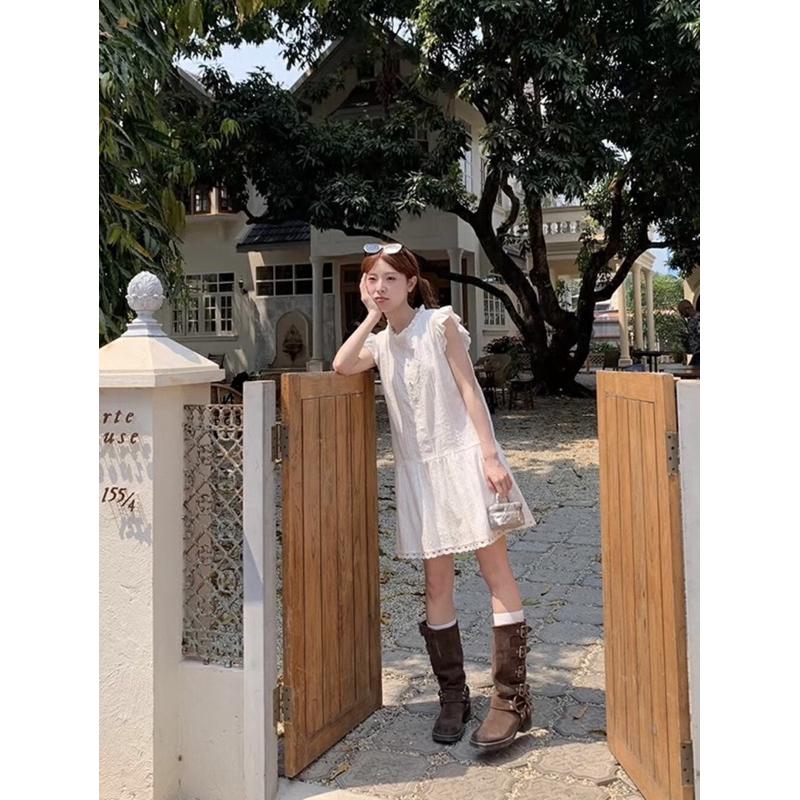 BeigeClothig✤｜𝐀𝐩𝐫.07 夏季甜美蕾絲木耳花邊背心連身裙上衣