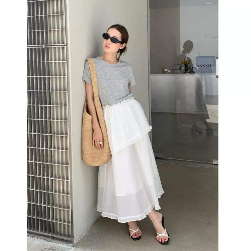 BeigeClothig✤｜𝐌𝐚𝐲.26 假兩件網紗荷葉邊連身洋裝