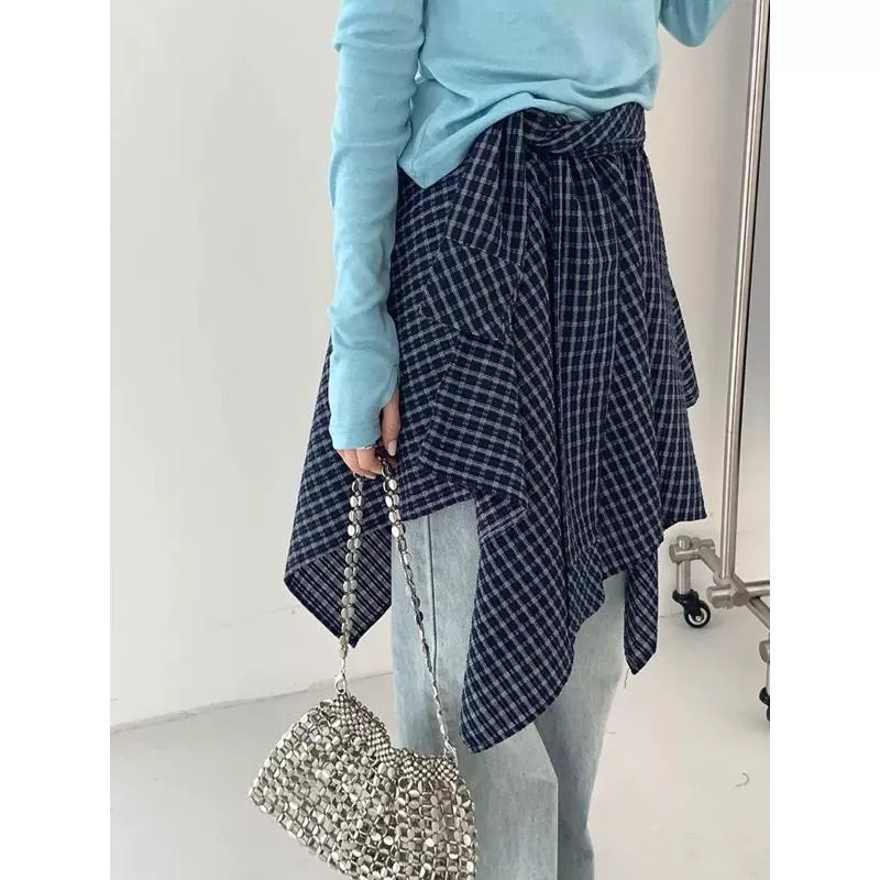 BeigeClothig✤｜𝐌𝐚𝐲.26 復古格紋不規則襯衫式綁帶半身裙