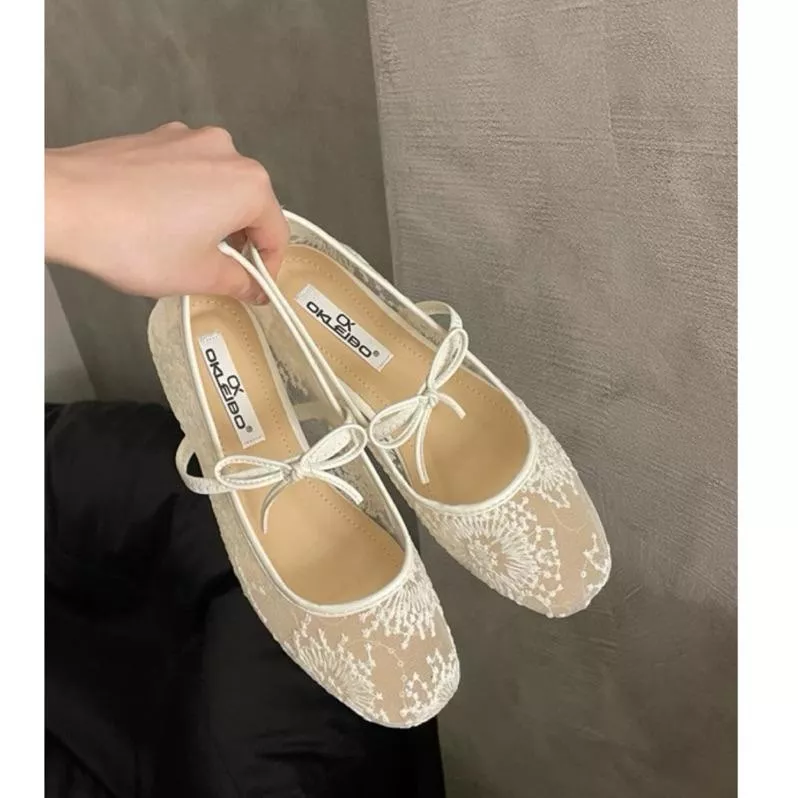 BeigeClothig✤｜𝗔𝗰𝗰𝗲𝘀𝘀𝗼𝗿𝗶𝗲𝘀 閉眼入！蕾絲網紗蝴蝶結瑪莉珍平底鞋