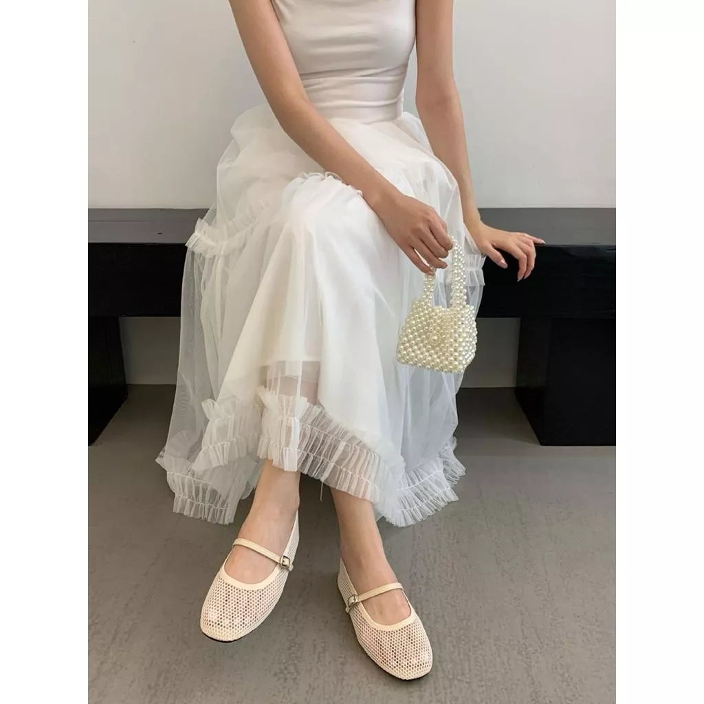 BeigeClothig✤｜𝐉𝐮𝐧.11 𝗔𝗰𝗰𝗲𝘀𝘀𝗼𝗿𝗶𝗲𝘀 氣質唯美網紗鏤空平底瑪莉珍鞋