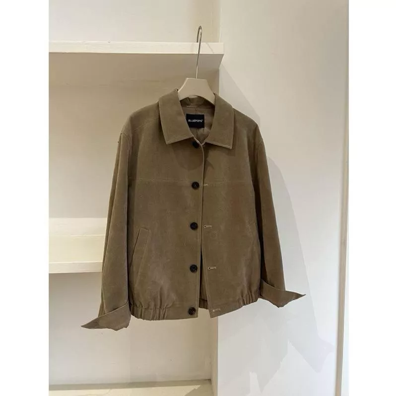 BeigeClothig✤｜𝐒𝐞𝐩.19 秋日外套🍂 鈕扣式復古翻領麂皮寬鬆夾克外套