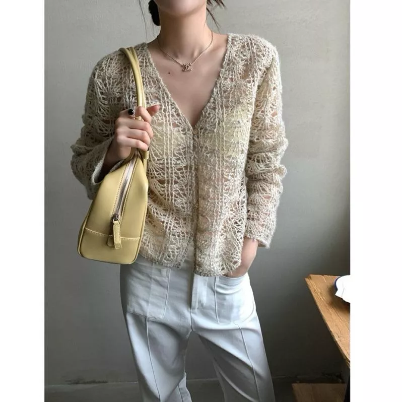 BeigeClothig✤｜𝐎𝐜𝐭.03 鈎花鏤空針織外套上衣