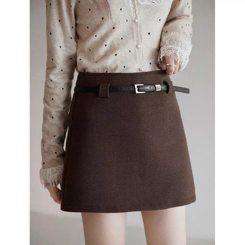 BeigeClothig✤｜𝐎𝐜𝐭.03 長腿比例！毛呢A字半身短裙（配腰帶）