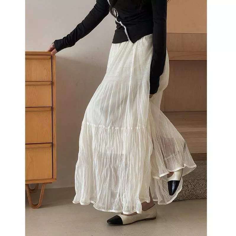 BeigeClothig✤｜𝐎𝐜𝐭.03 唯美垂順網紗褶皺半身裙