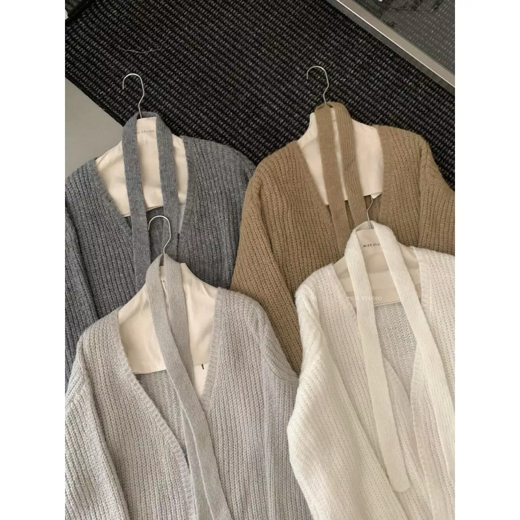 BeigeClothig✤｜𝐎𝐜𝐭.03 溫柔慵懶厚實針織外套罩衫（配腰繩）