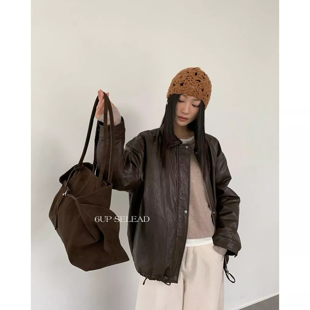 BeigeClothig✤｜𝐍𝐨v.02 下擺抽繩設計翻領鋪棉夾克皮外套