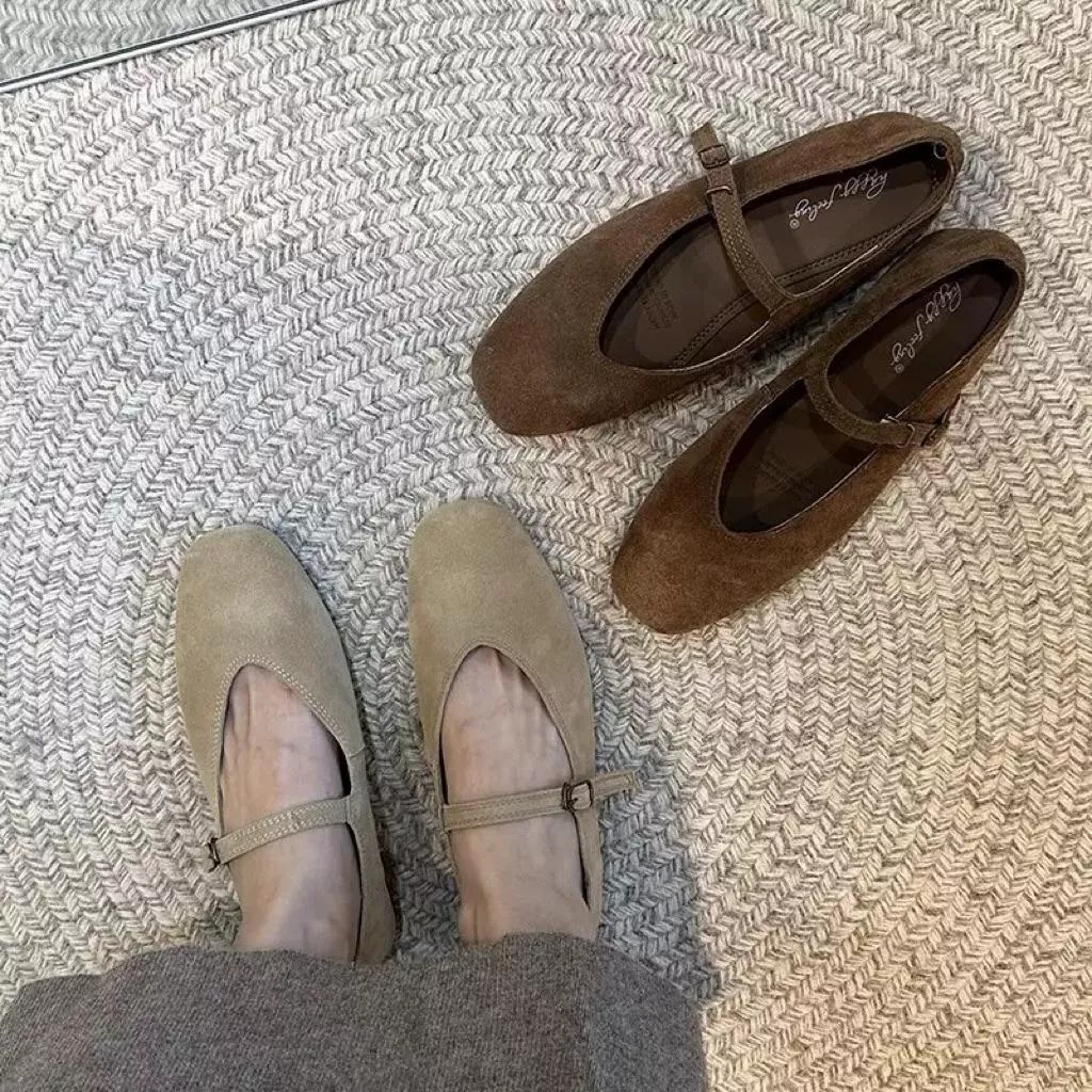 BeigeClothig✤｜𝐍𝐨v.02 真皮！法式復古磨砂瑪莉珍平底鞋