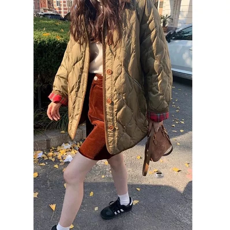 BeigeClothig✤｜𝐍𝐨v.02 冬季新款 格紋撞色拼接鋪棉外套