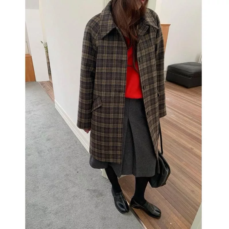 BeigeClothig✤｜𝐃𝐞𝐜.01 聖誕氛圍！復古質感格紋毛呢鋪棉大衣外套