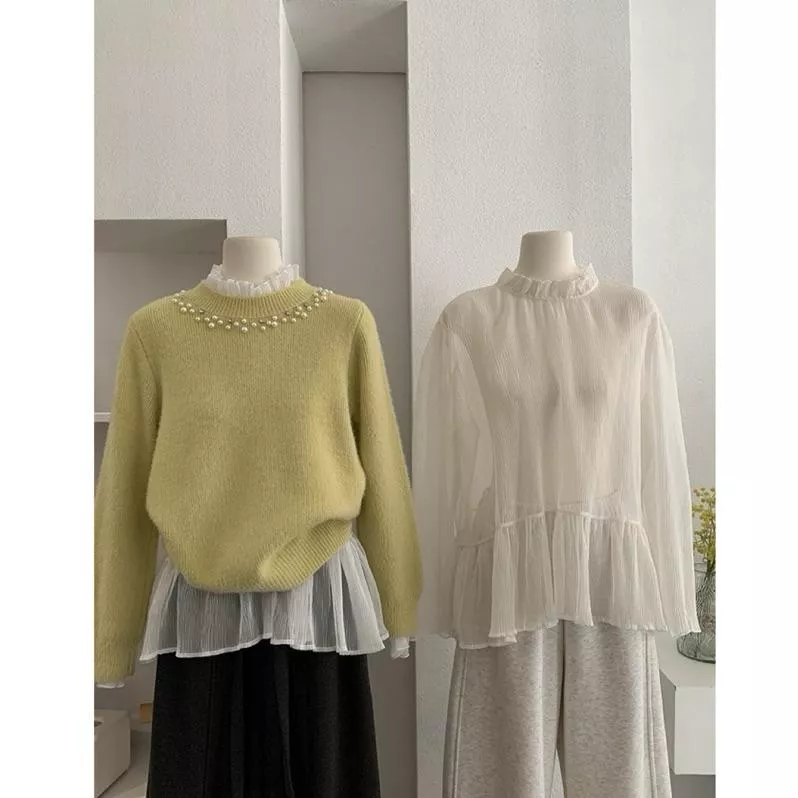 BeigeClothig✤｜𝐃𝐞𝐜.01 肌理感荷葉邊立領疊穿打底上衣