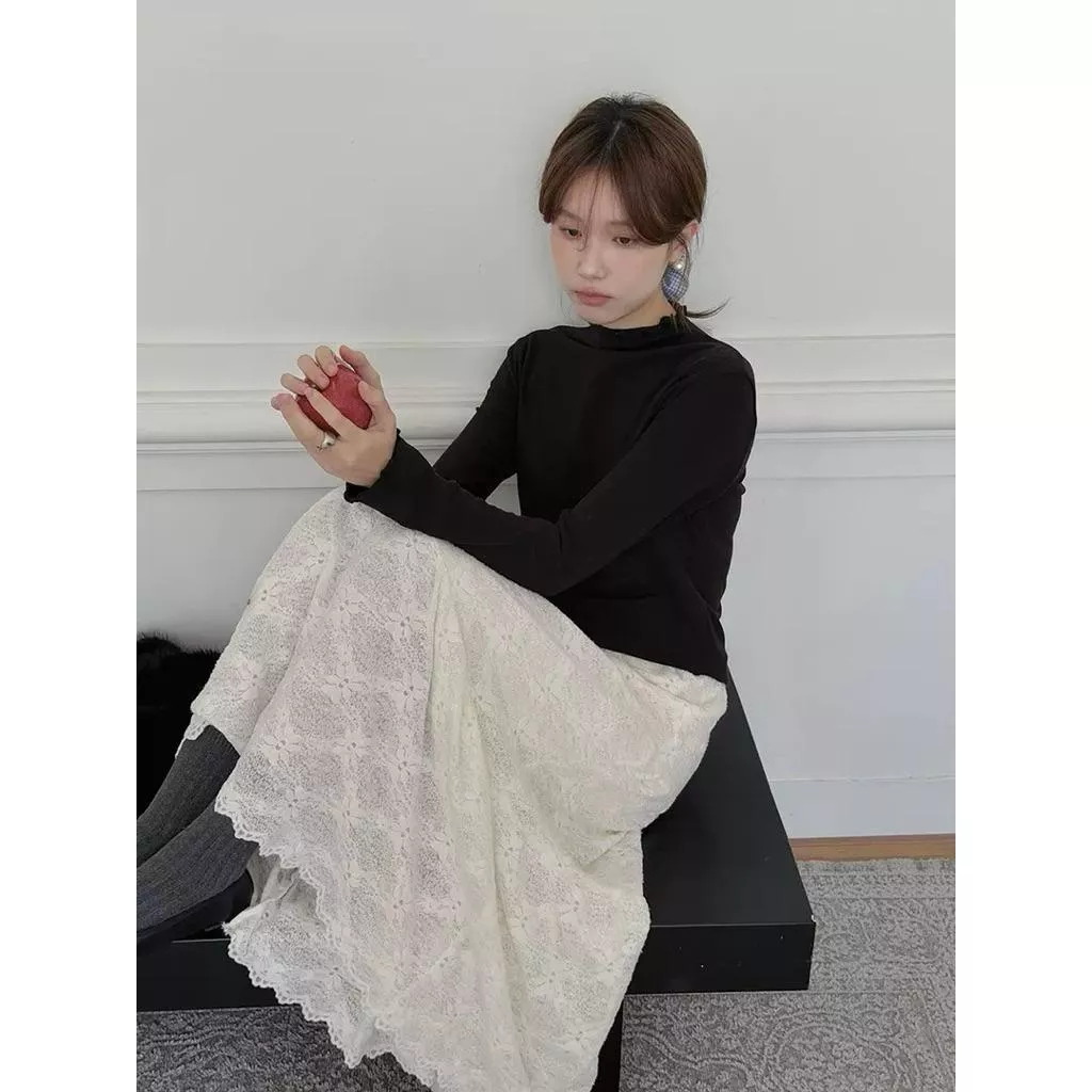 BeigeClothig✤｜𝑱𝒂𝒏.07 復古蕾絲提花磨毛半身裙