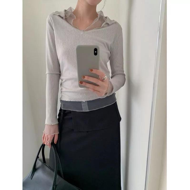 BeigeClothig✤｜𝑴𝒂𝒓𝒄𝒉.06 回歸款！透視網紗疊穿兩件式針織上衣
