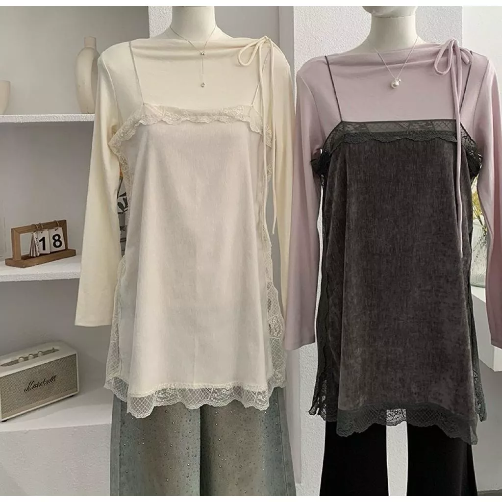 BeigeClothig✤｜𝑴𝒂𝒓𝒄𝒉.06 自留！疊穿搭配蕾絲拼接細肩連身裙上衣