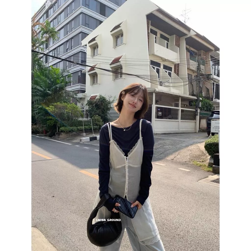 BeigeClothig✤｜𝑴𝒂𝒓𝒄𝒉.06 I MISS 甜美造型蕾絲花邊疊穿連身裙上衣