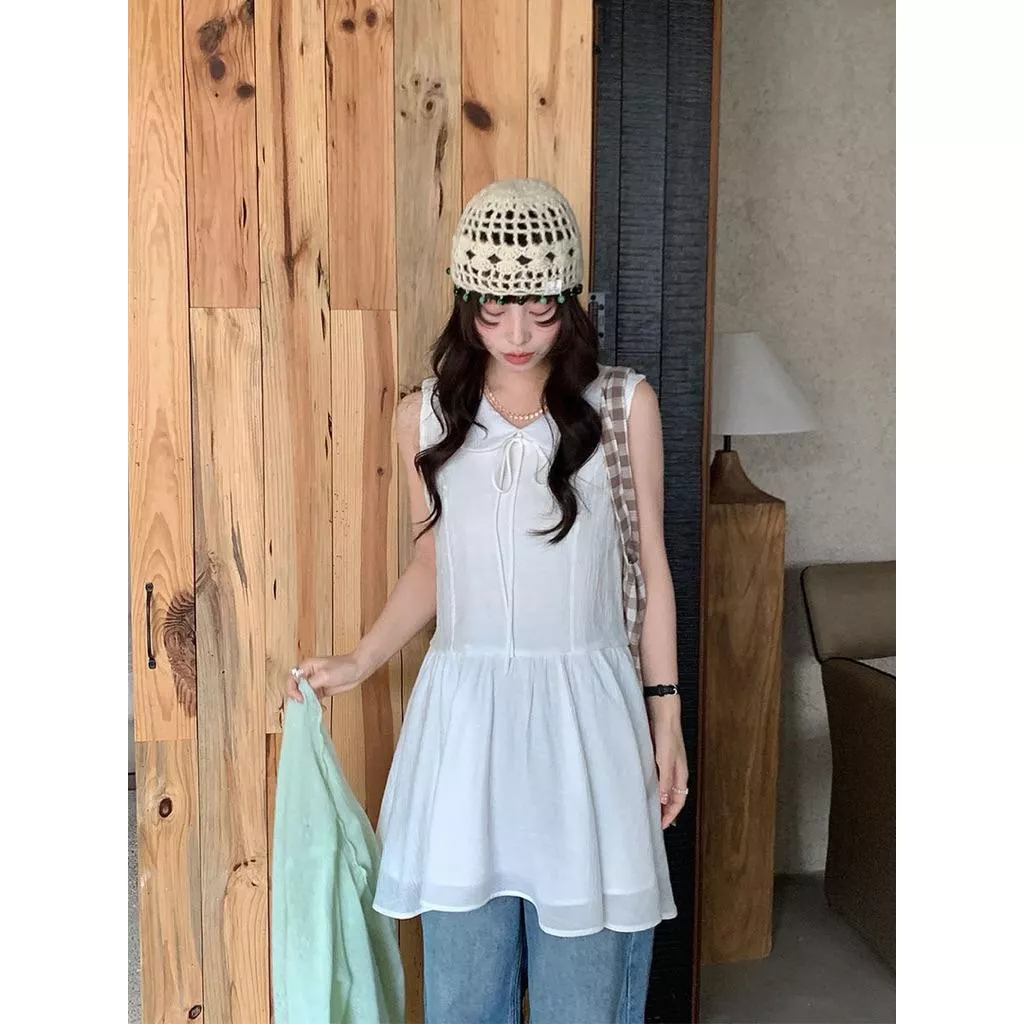 BeigeClothig✤｜𝑴𝒂𝒓𝒄𝒉.06 可愛甜美娃娃領綁帶背心連身裙上衣