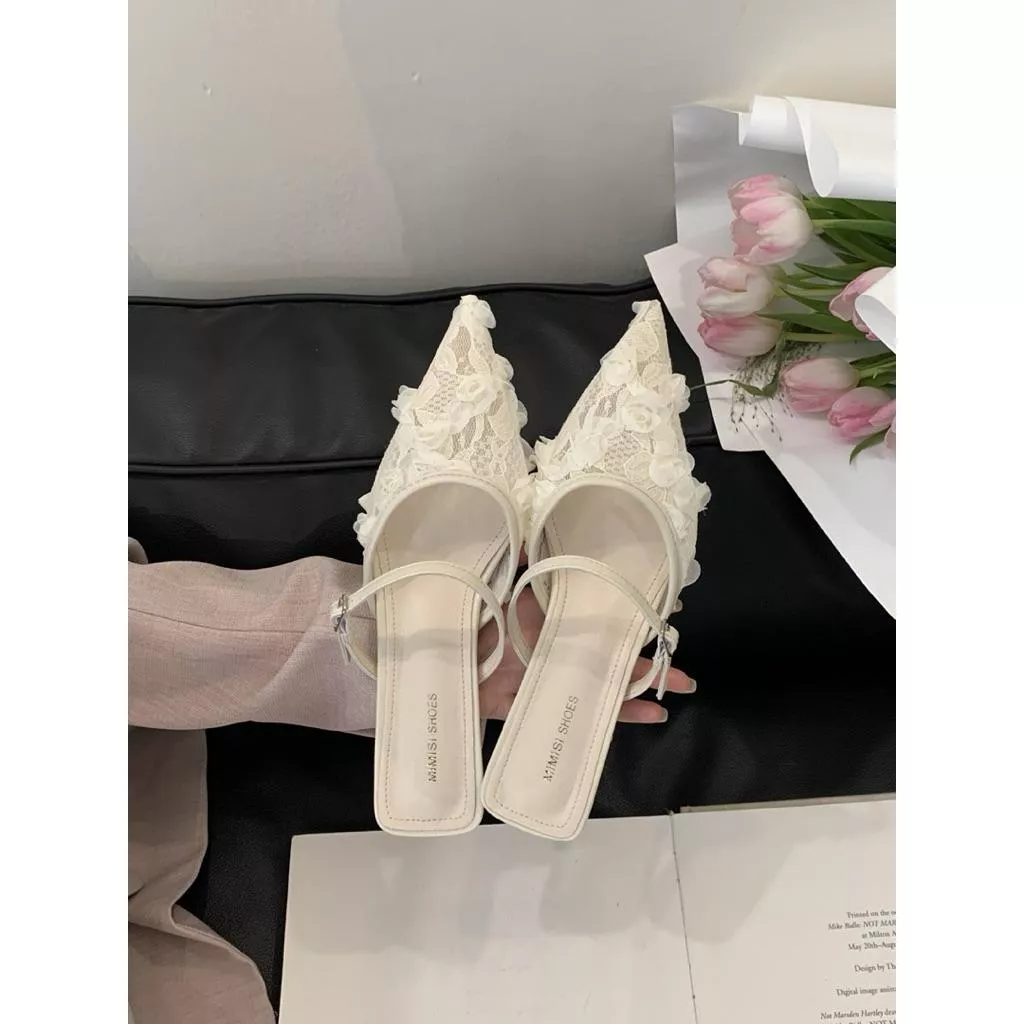 BeigeClothig✤｜𝑴𝒂𝒓𝒄𝒉.限動快閃好評加開🎀熱賣🔥漂亮加分！尖頭花瓣半拖跟鞋