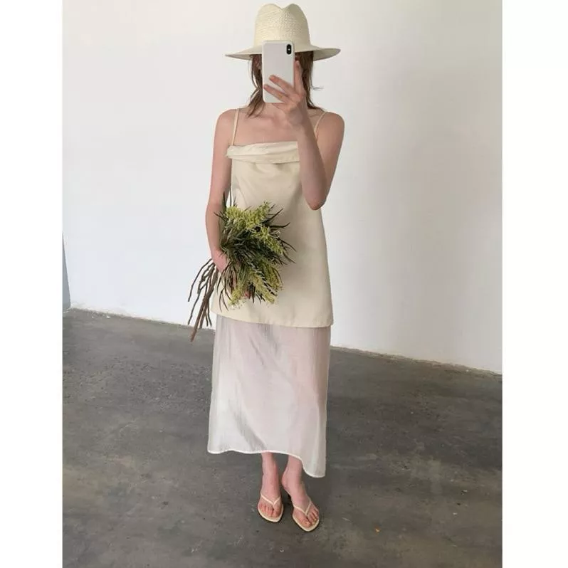 BeigeClothig✤｜𝑴𝒂𝒓𝒄𝒉.限動快閃好評加開🎀假兩件撞色拼接網紗連身洋裝