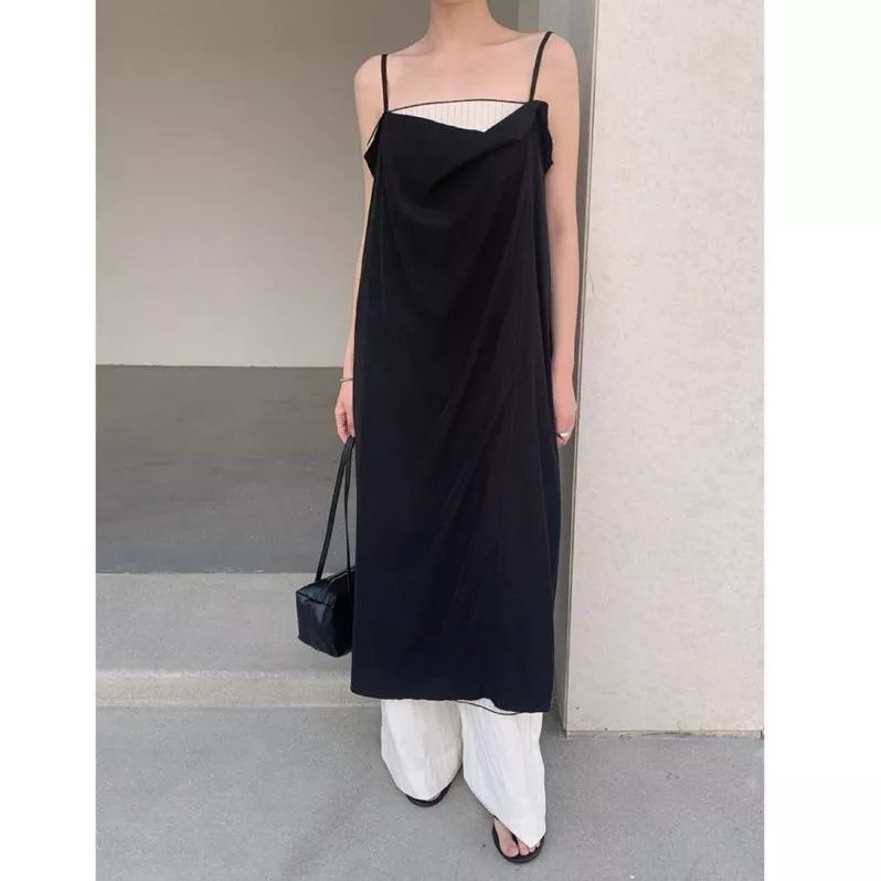 BeigeClothig✤｜𝑴𝒂𝒓𝒄𝒉.限動快閃好評加開🎀假兩件拼接撞色細肩連身洋裝