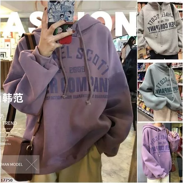 貓姐的網路商店~有中大尺碼~MCT17750 胖MM大碼加絨印花連帽衛衣~M-2XL~一件400元~預購款