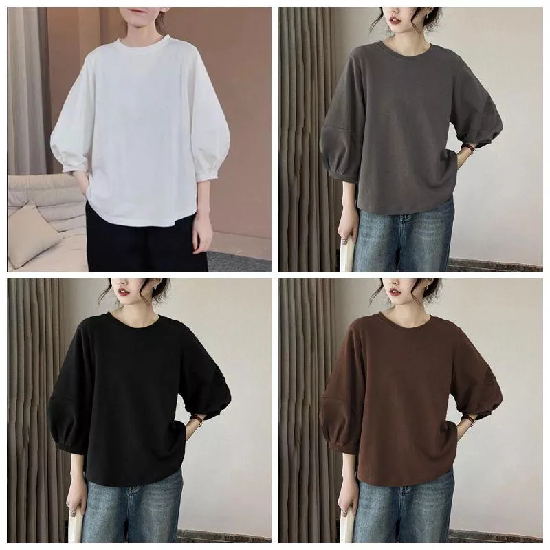 貓姐的網路商店~氣質燈籠袖七分袖上衣~4種顏色~M-3XL~一件350元~預購款