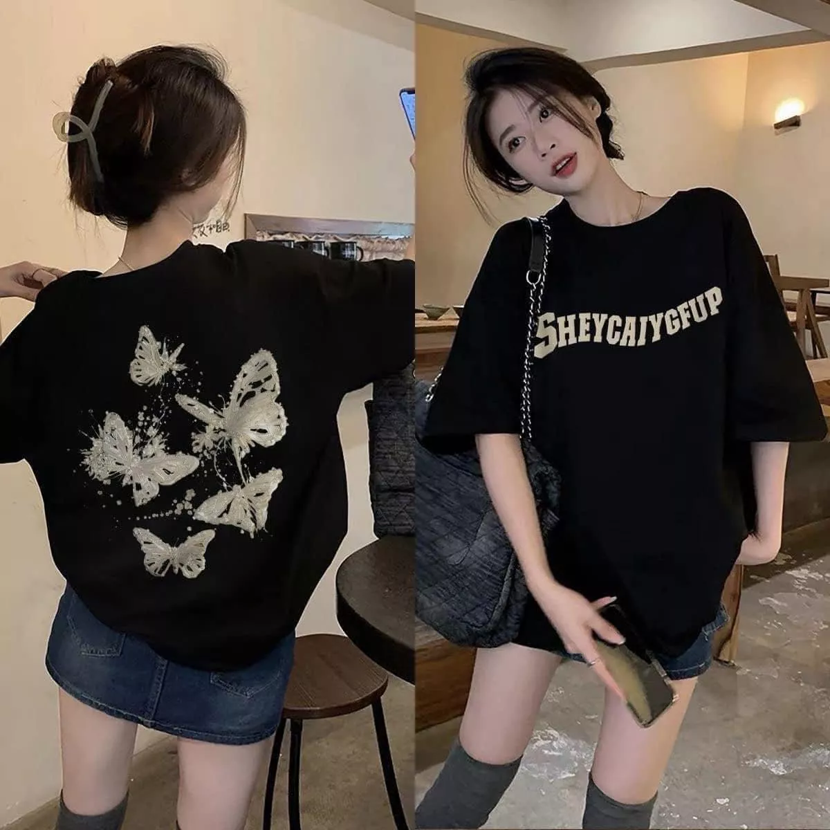 貓姐的網路商店~有中大尺碼~T5210 美系蝴蝶短袖T恤~S-3XL~一件380元~預購款