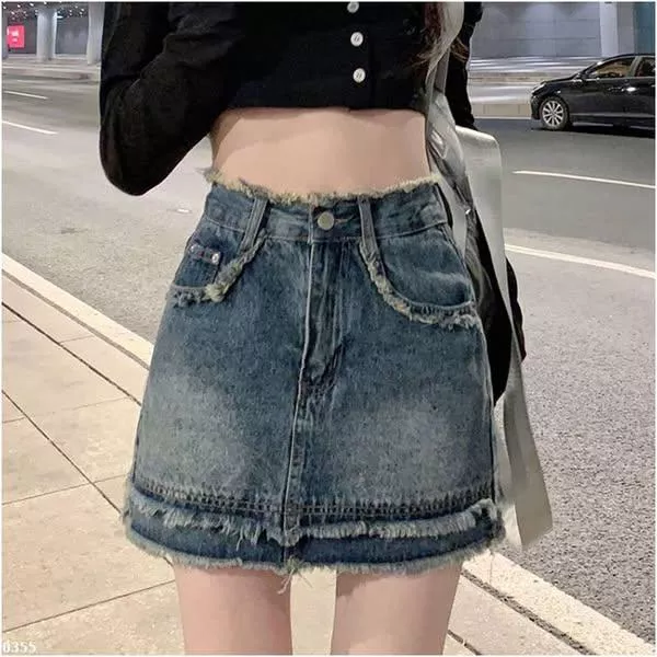 貓姐的網路商店~MCL0355 夏季修身顯瘦包臀毛邊牛仔短裙~S-2XL~一件480元~預購款
