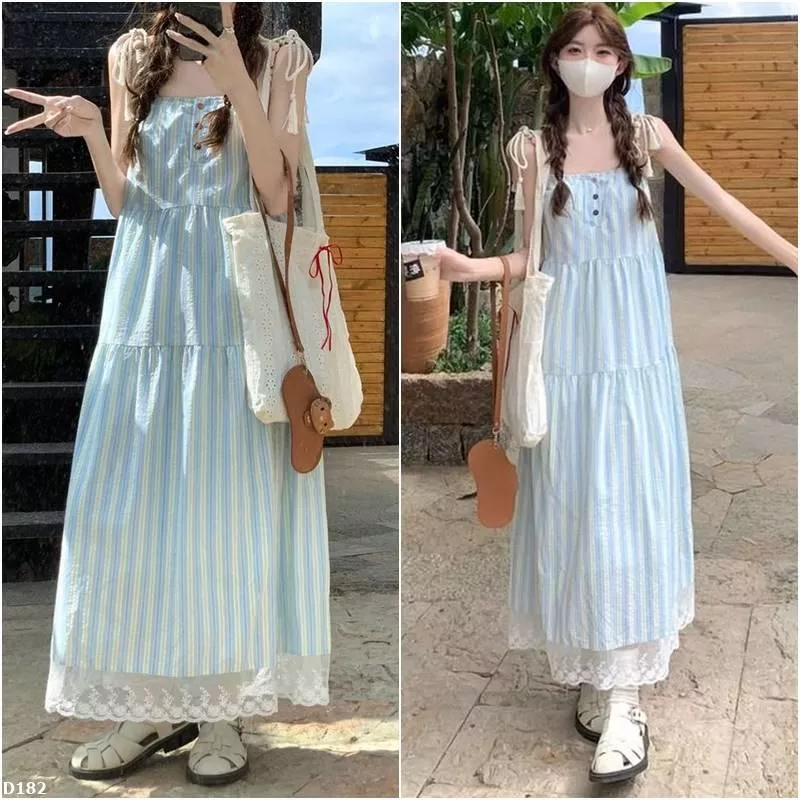 貓姐的網路商店~M00-D182 夏季條紋綁帶吊帶連衣裙~S-2XL~一件460元~預購款