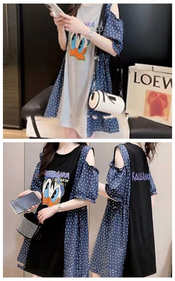 貓姐的網路商店~有中大尺碼~T5494  卡通露肩連裙~M-XL~一件450元~預購款