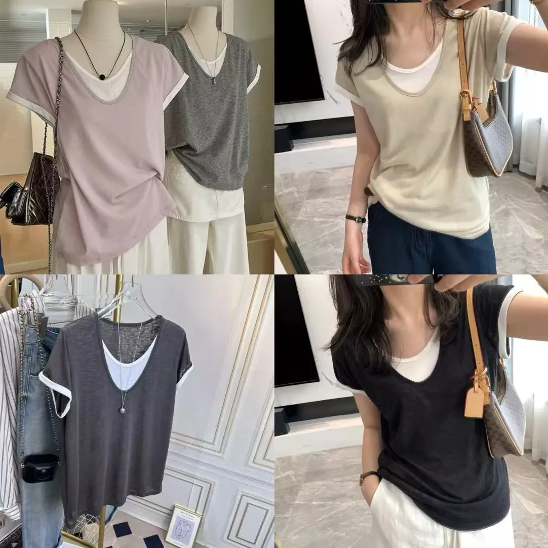 貓姐的網路商店~ 韓 百搭假兩件短袖上衣#38390~5種顏色~一件460元~預購款